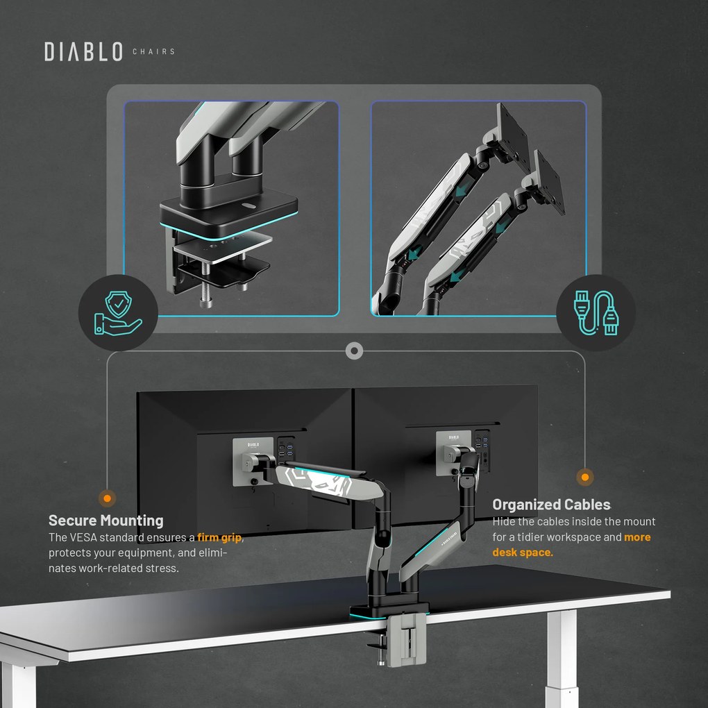 Képernyőállvány két 49 hüvelykes monitorhoz, szürke-fekete RGB X-Arm Dual