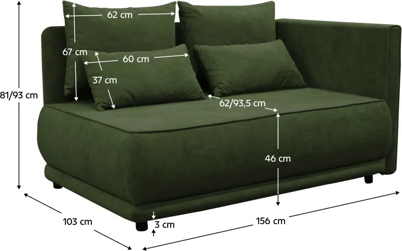Kihúzható kanapé, zöld, jobbos, LIAMI