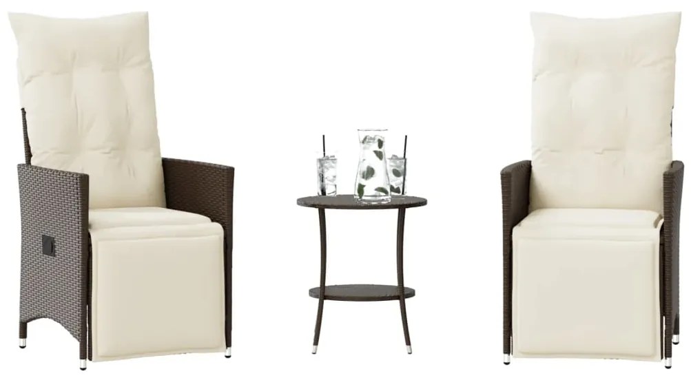 vidaXL 3 részes barna polyrattan bisztrógarnitúra párnákkal