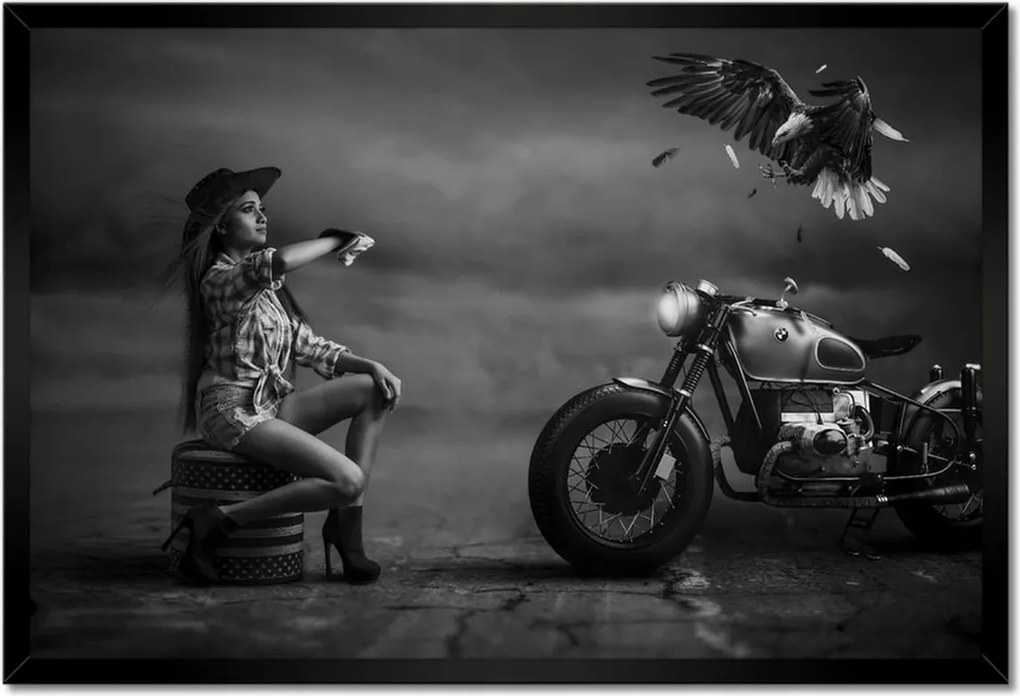 Poszterek keretben 60x40 Motorkerékpár és lány