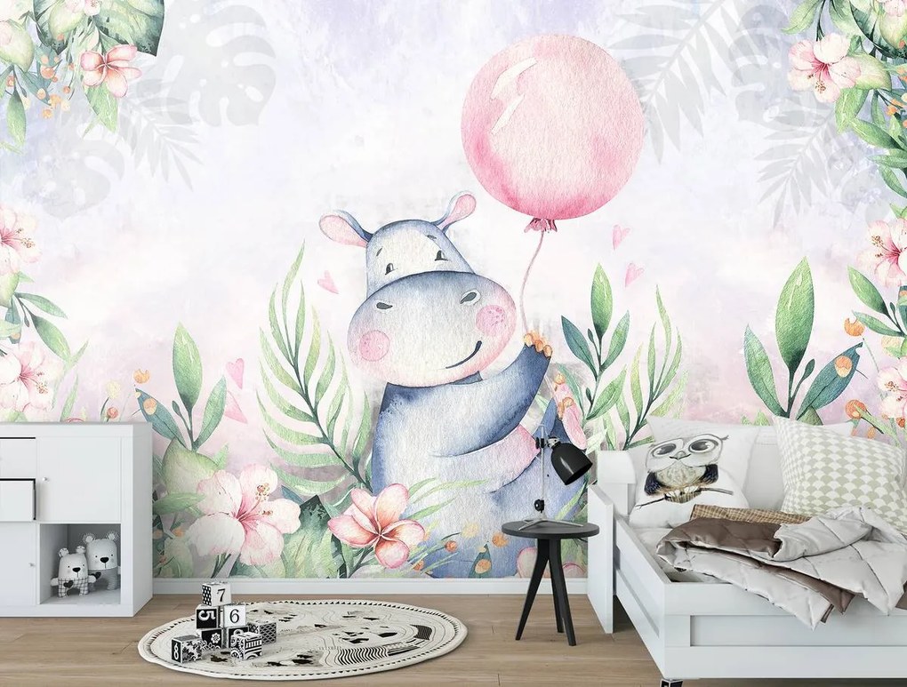 Fotótapéta - Víziló a növények közepén (152,5x104 cm)