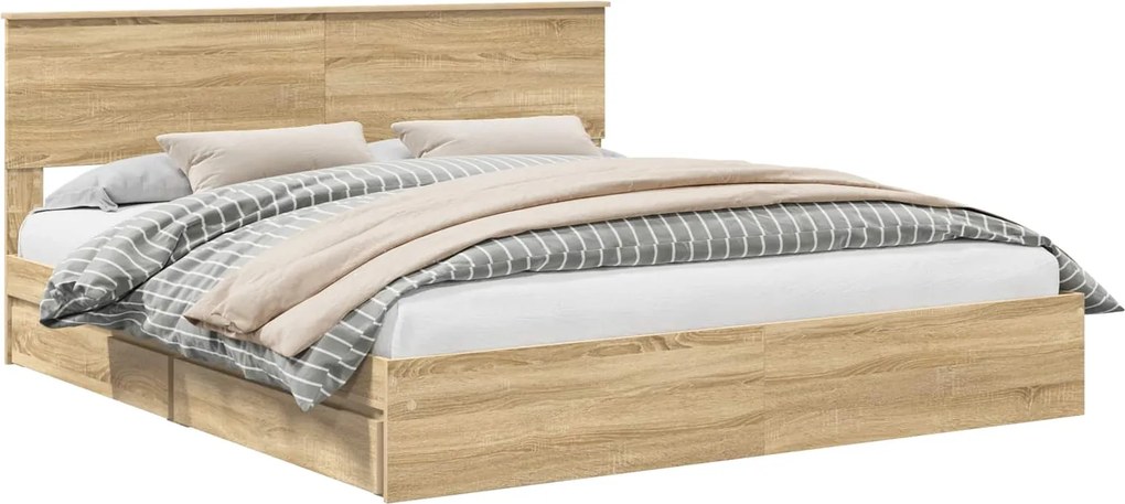 vidaXL Tárolós Ágy fejtámlával Sonoma tölgy 180 x 200 cm Faanyag