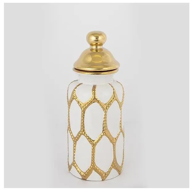 Kerámia tégely 31x12,5 cm arany/fehér