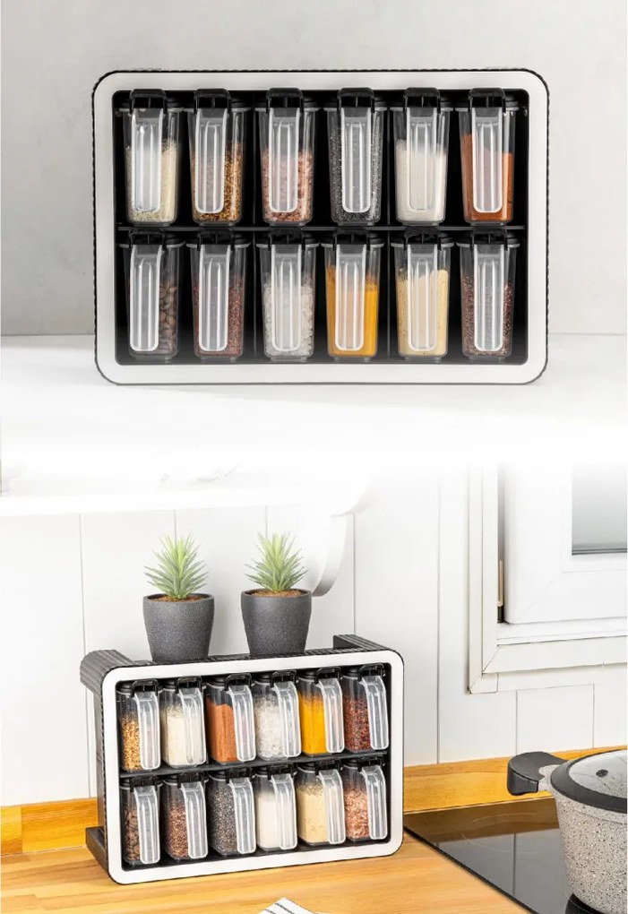13 részes műanyag fűszertartó készlet állvánnyal 250 ml