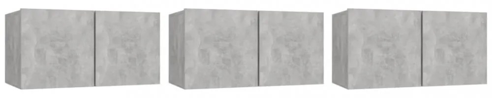 3 db betonszürke függő TV-szekrény 60 x 30 x 30 cm
