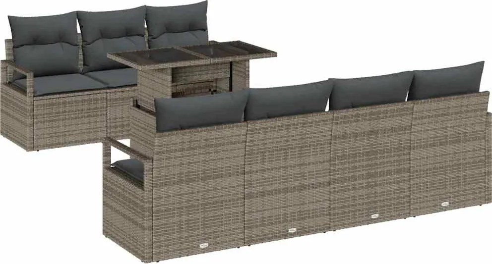 vidaXL Kerti Kanapé Szett párnával tárolóval 8 pcs Szürke Poli rattan