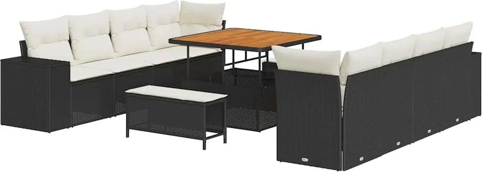 vidaXL Kerti Kanapé Szett párnával 11 pcs Fekete polirattan