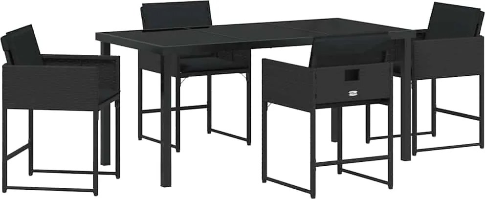 vidaXL Kert étkező szett párnával 5 pcs Fekete polirattan