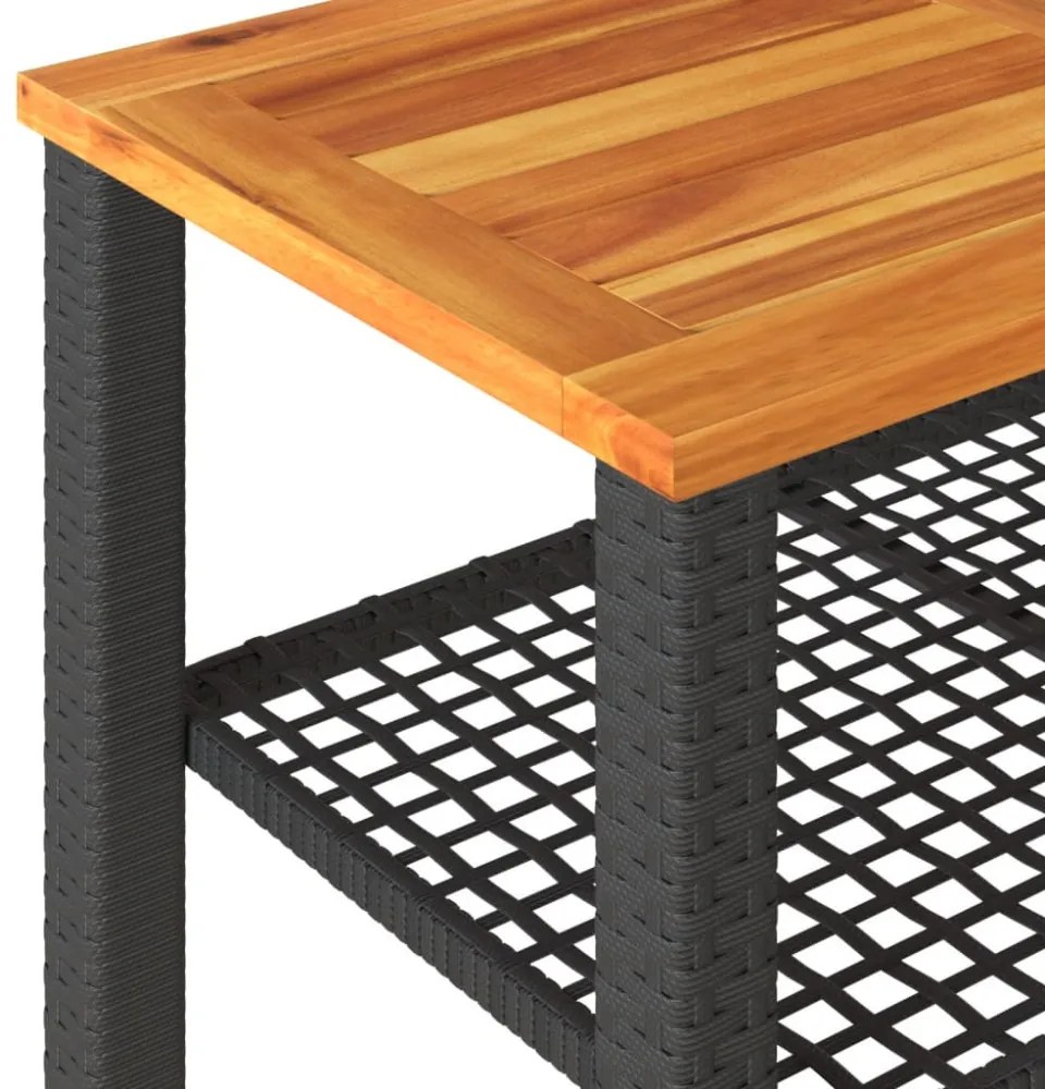 fekete polyrattan és akácfa kerti asztal 70 x 38 x 42 cm