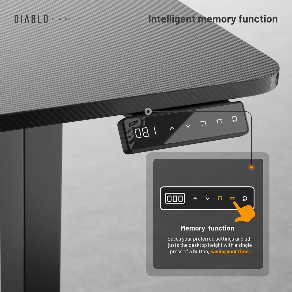 Elektromosan magasságban állítható íróasztal 140 cm fekete: Diablo X-Tensio 1400