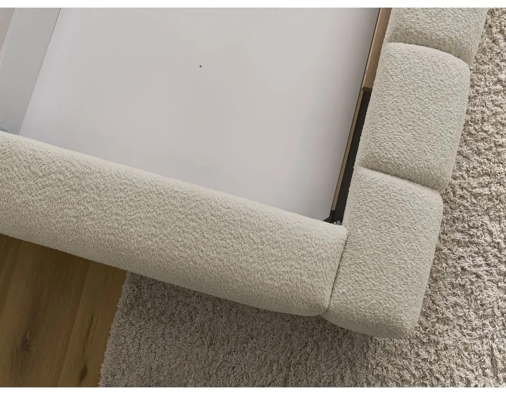 Bézs kárpitozott ágyneműtartós franciaágy ágyráccsal 160x200 cm Denali – Bobochic Paris