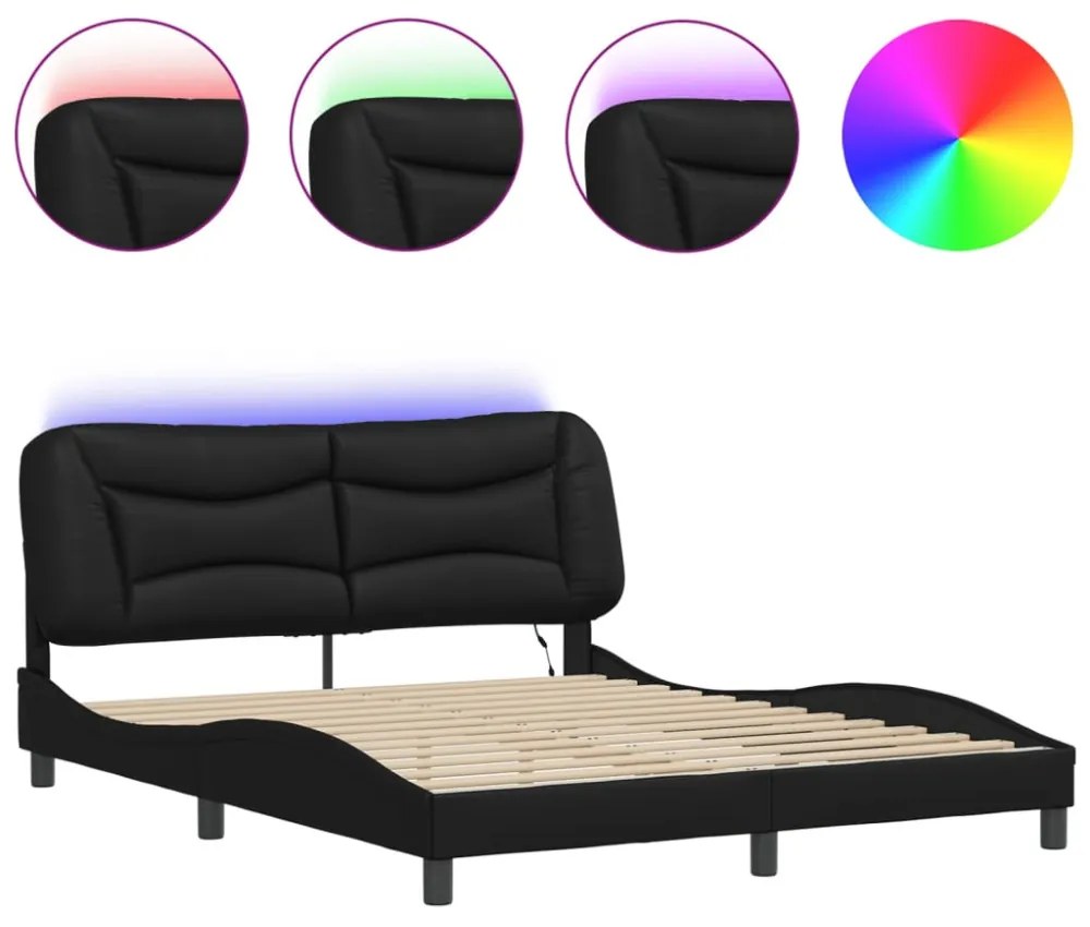 fekete ágykeret LED-ekkel matrac nélkül Hvar 160 x 200 cm