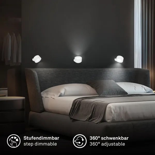 Briloner 3896016 - TARI LED fali lámpa, fényerőszabályozható, újratölthető, LED/1,6W/5V 1500 mAh, fehér
