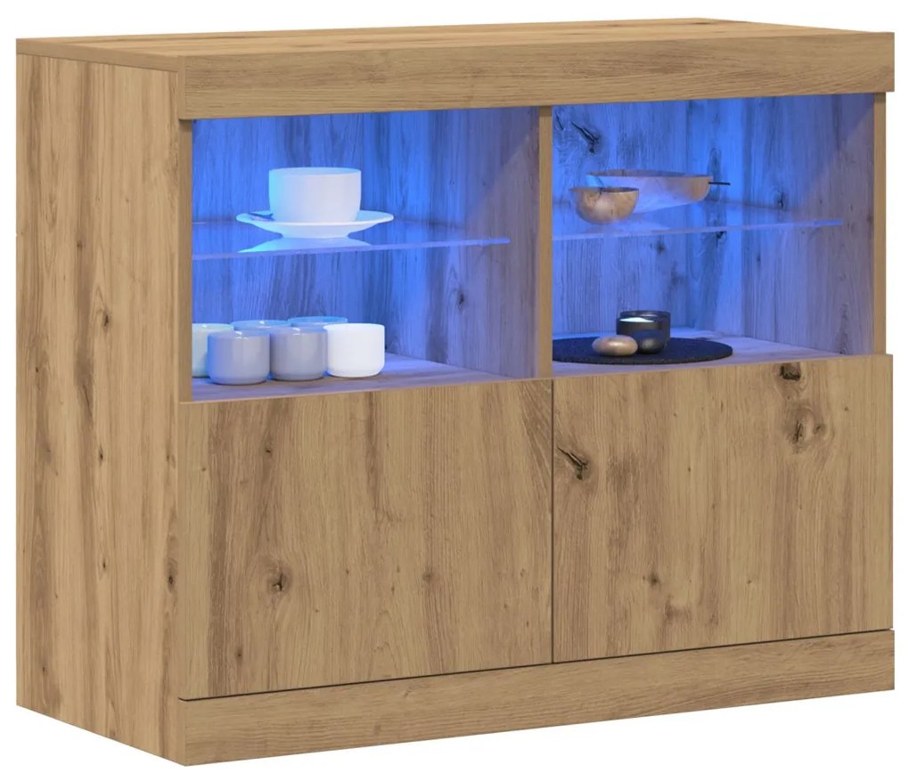 büfé LED világítással Kézműves tölgy 81x37x67 cm