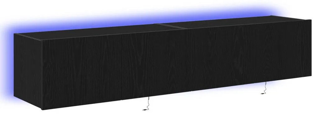 TV Faliszekrény LED Fényekkel 2 db Fekete Tölgy 80x35x31 cm