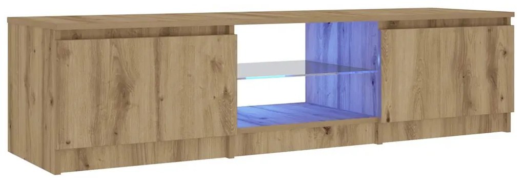 kézműves tölgy szerelt fa TV-szekrény LED-ekkel 140x40x36 cm