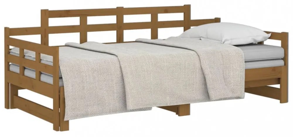 mézbarna tömör fenyőfa kihúzható kanapéágy 2 x (90 x 200) cm