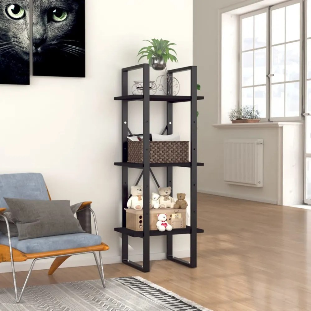 3-szintes fekete szerelt fa könyvszekrény 40 x 30 x 105 cm