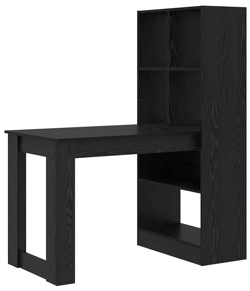 Asztal polcokkal Musta tammi 122 x 67 x 145 cm Faanyag