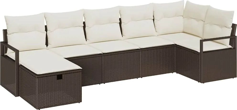 vidaXL Kanapé Szett párnával tárolóval 7 pcs Barna és Krém polirattan
