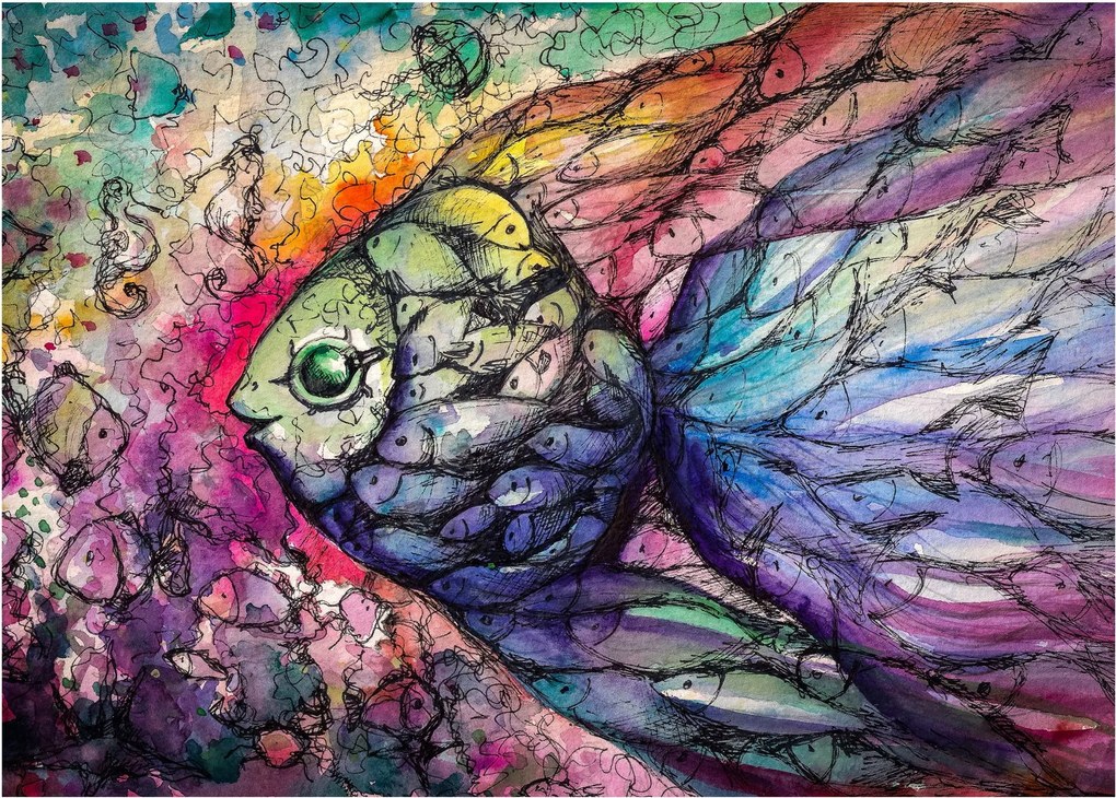 Kép - színes hal (üvegen) (70x50 cm)