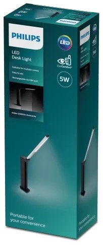 Philips AMBER LED/5W/5V érintős, állítható asztali lámpa, fekete