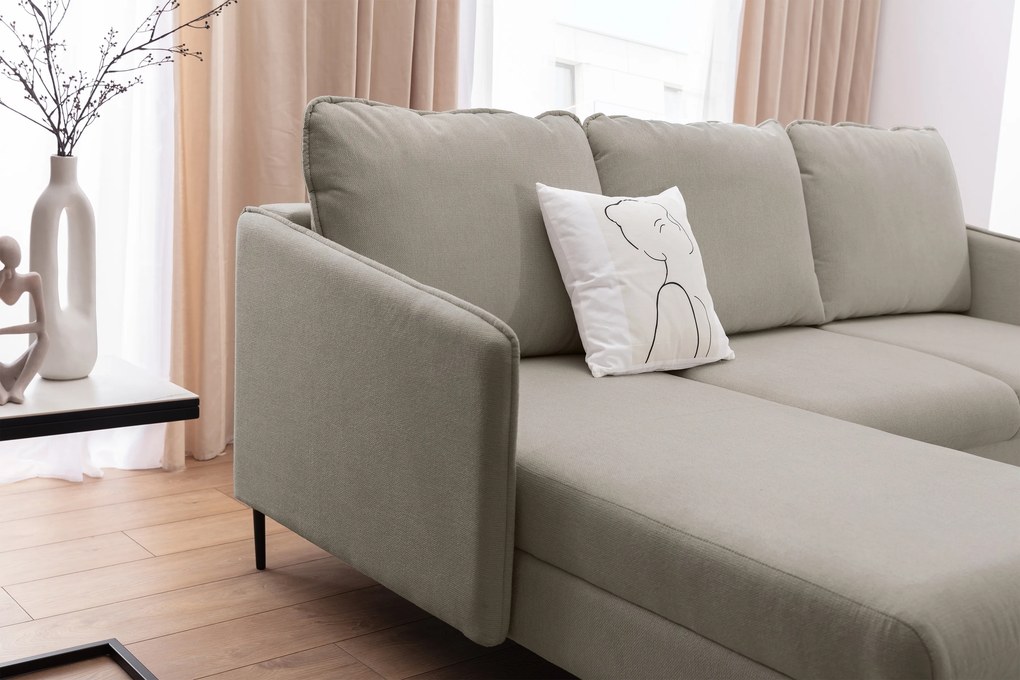 Movani ágyazható balos sarokkanapé - Loft 02 bézs szövött szövet / fekete lábak