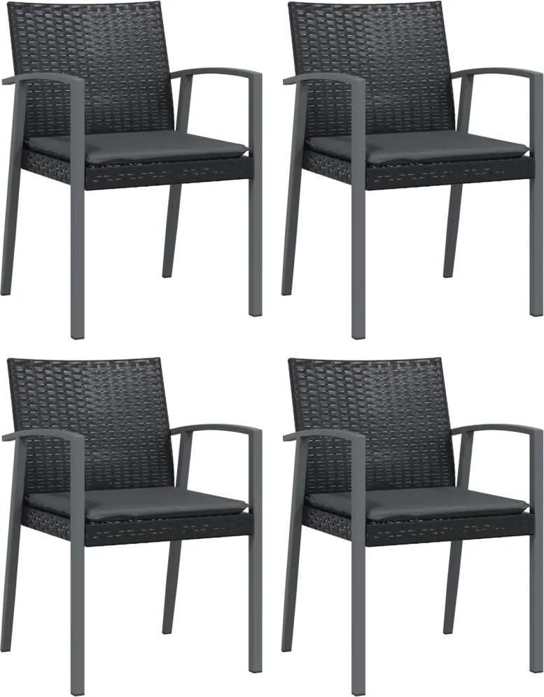vidaXL 4 db fekete polyrattan kerti szék párnával 56,5x57x83 cm
