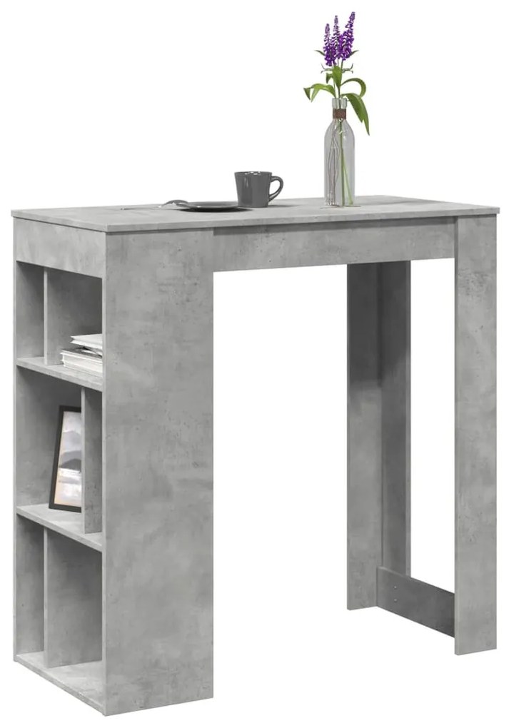betonszürke szerelt fa tárolórekeszes bárasztal 102x50x103,5 cm