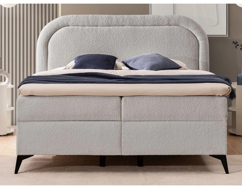 Világosszürke ágyneműtartós boxspring ágy 160x200 cm Ornes – Ropez