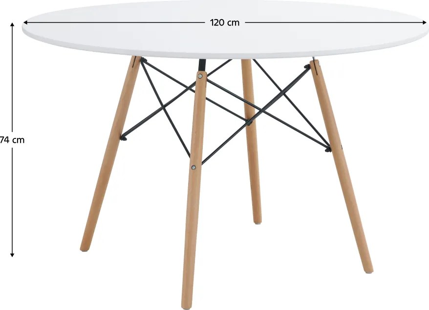 Étkezőasztal, fehér/matt/bükk, átmérő 120 cm, DEMIN NEW