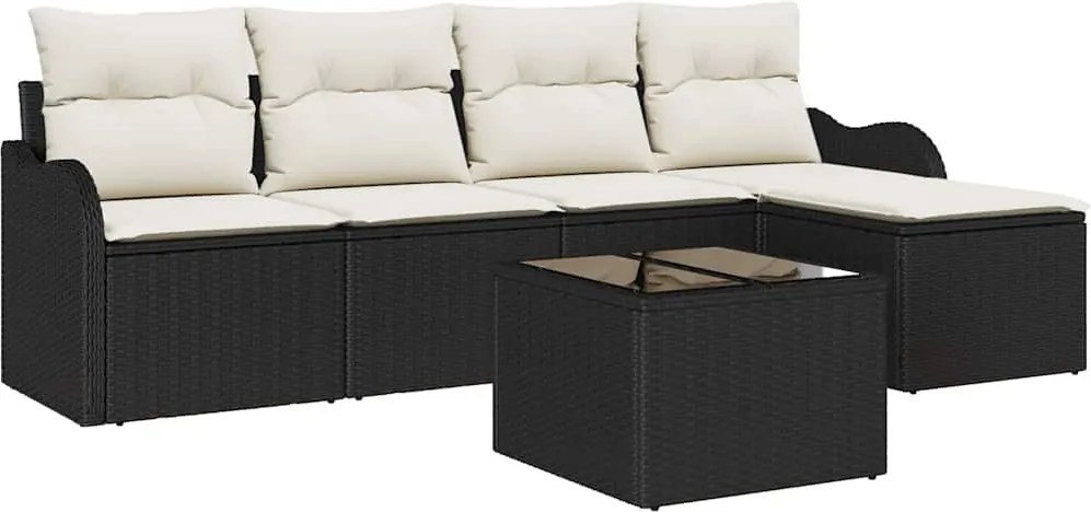 vidaXL Kerti Kanapé Szett 6 pcs Fekete polirattan