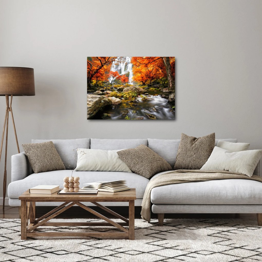 Kép - Vízesések őszi tájban, narancssárga (70x50 cm)