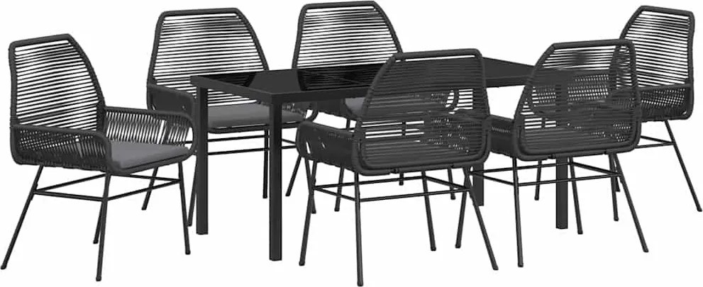 vidaXL Kert étkező szett párnával 7 pcs Fekete polirattan