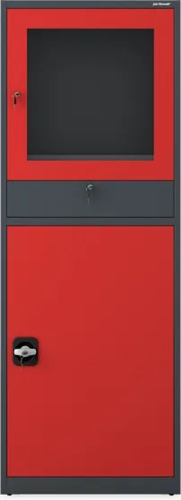 Ipari számítógépes szekrény kihúzható polccal, antracit-piros, 640x1750x630 mm: STEVE