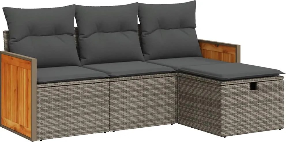 vidaXL 4 részes szürke polyrattan kerti ülőgarnitúra párnákkal