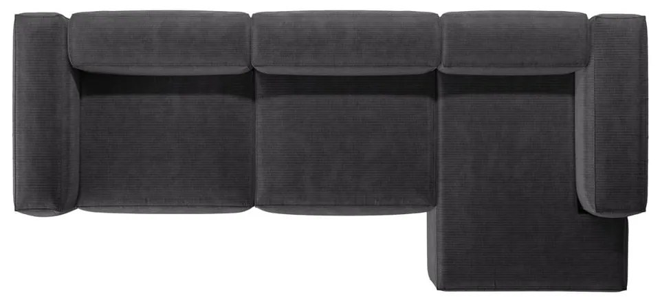 Sötétszürke kordbársony sarokkanapé (jobb oldali-heverő résszel) Bergano – Cosmopolitan Design