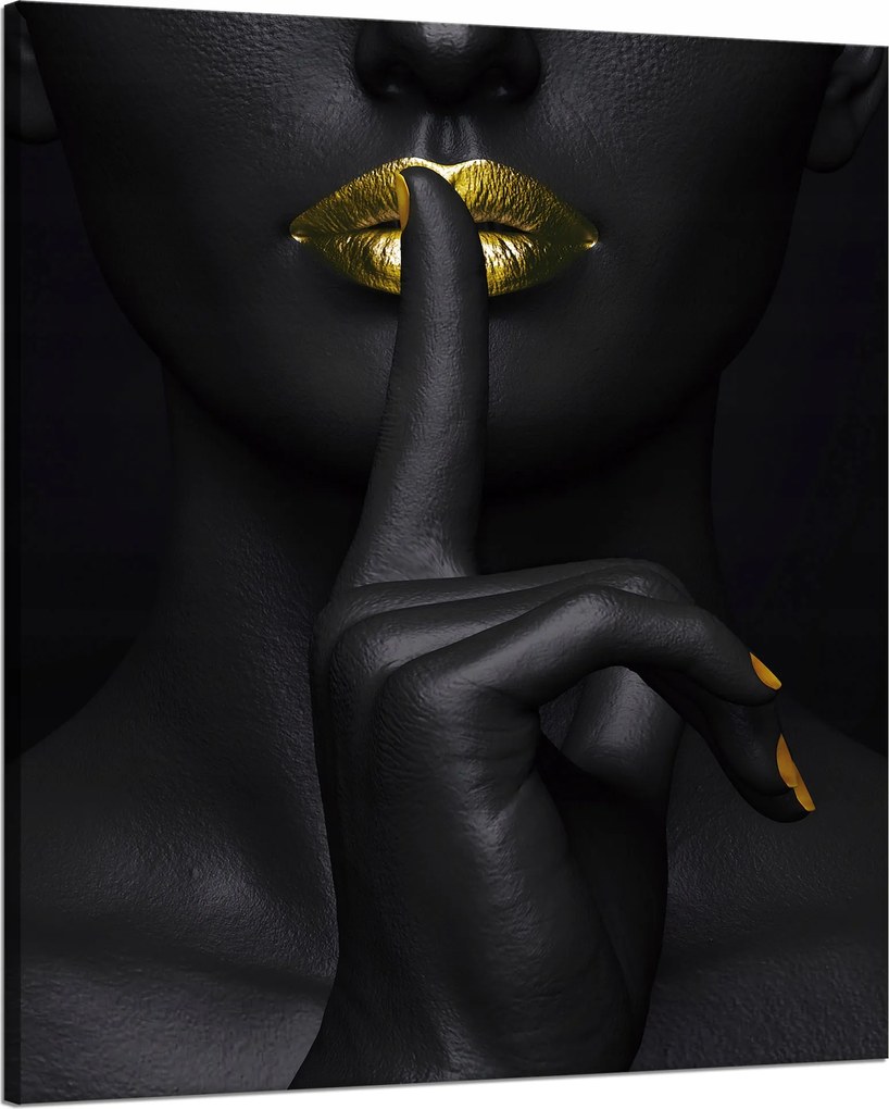 Vászonkép Fekete Nő Csend Arany Száj 80x100 cm