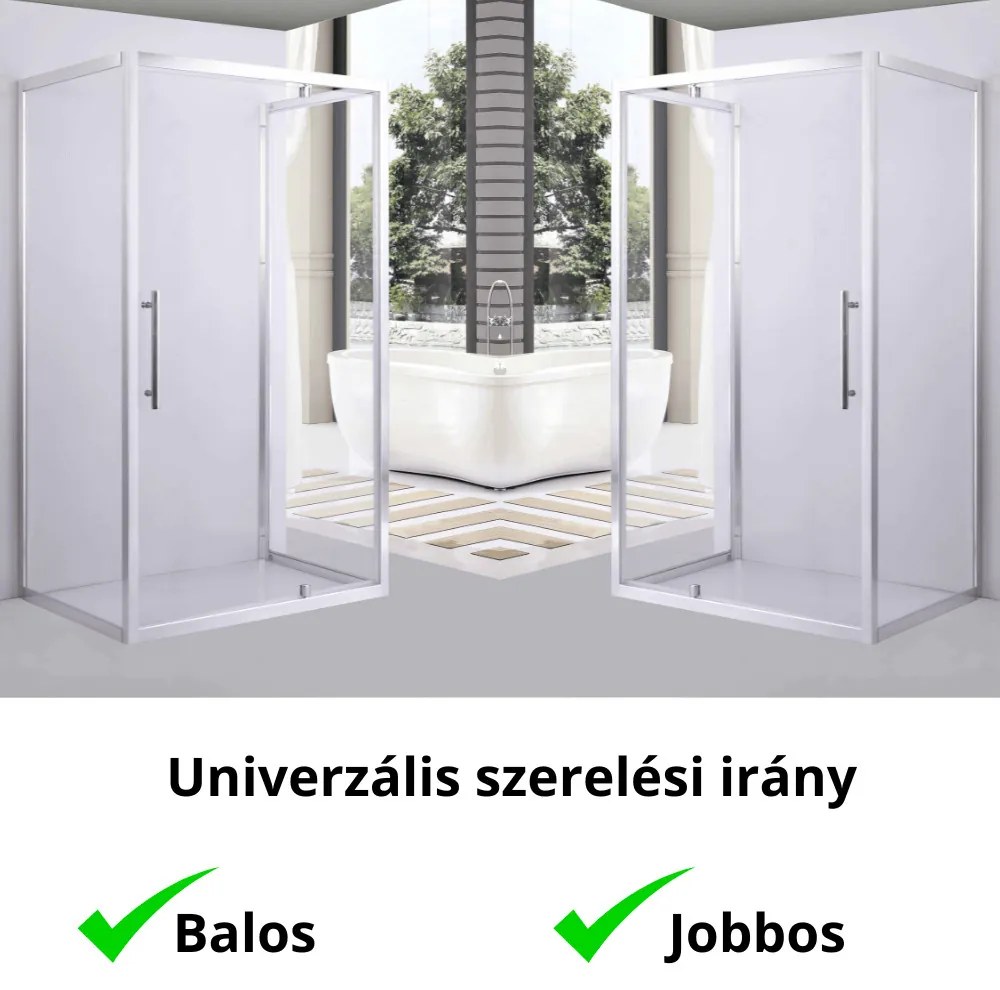 Stuxi Torino 120x90 falsíkra szerelhető 3 oldalú nyílóajtós zuhanykabin 6 mm vízlepergető biztonsági üveggel, króm elemekkel, 200 cm magas