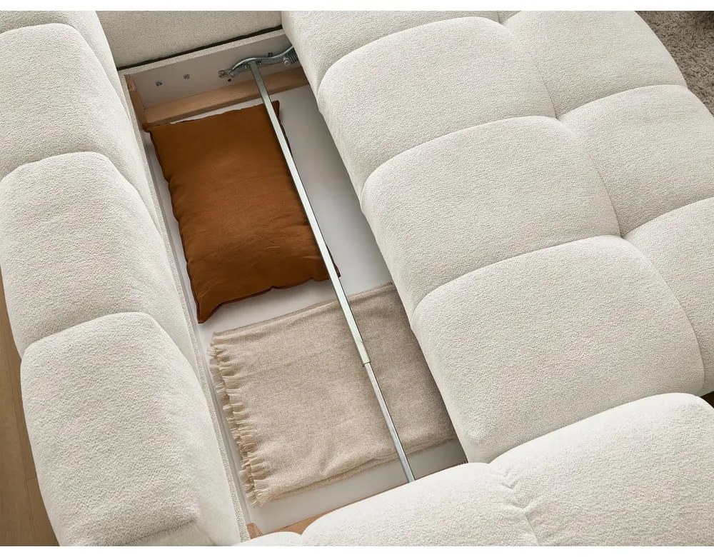 Fehér zsenília kinyitható-tárolóhelyes sarokkanapé (jobb oldali-L alakú) Everest – Bobochic Paris