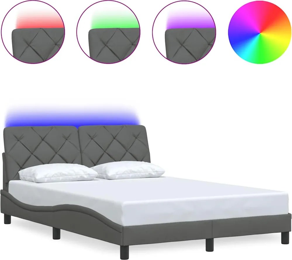 vidaXL sötétszürke szövet ágykeret LED-ekkel matrac nélkül 120x200 cm