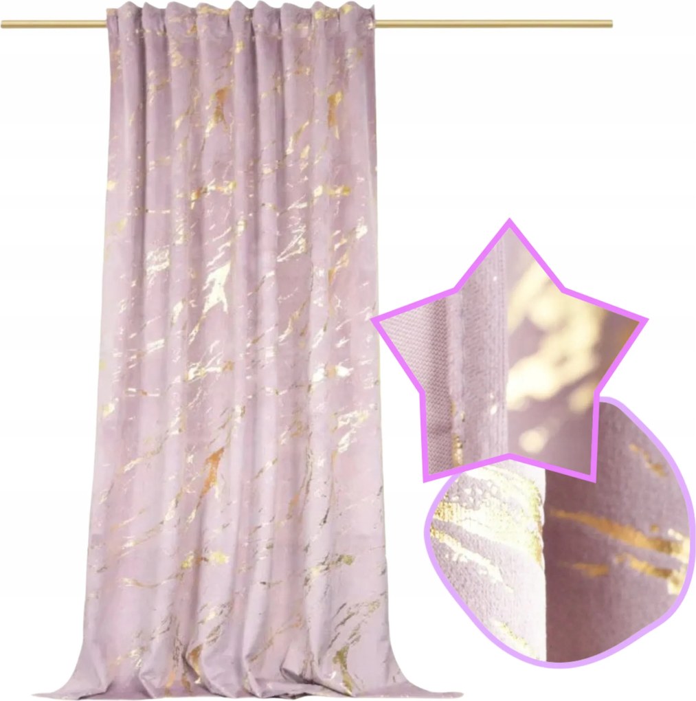 Függöny mintás Márvány 140x230 cm Szalag – Stílusos design Finom Rózsaszín