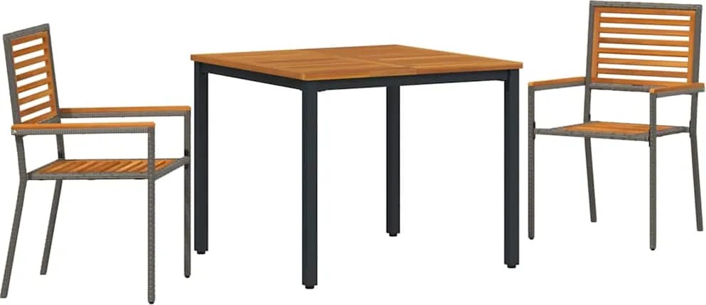 vidaXL Kert étkező szett 3 pcs Szürke és Barna polirattan