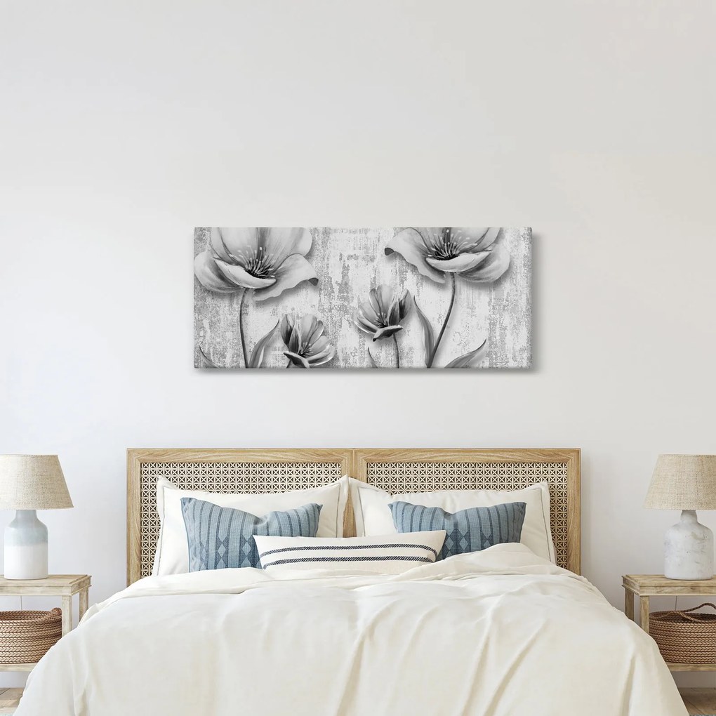 Kép - Fekete-fehér virágok a háttérben (120x50 cm)