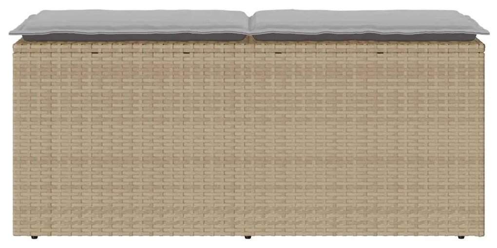 bézs polyrattan kerti pad párnával 110x40x44 cm