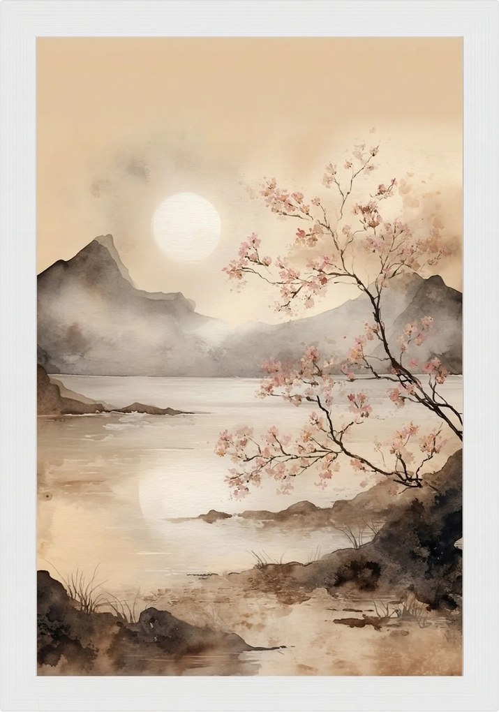 Poszter Keret Fa Tájkép Ázsia Kína Japán Cseresznye Tó 40x60