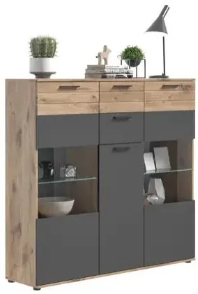 Mason 3 ajtós tálalószekrény nox tölgy - bazaltszürke