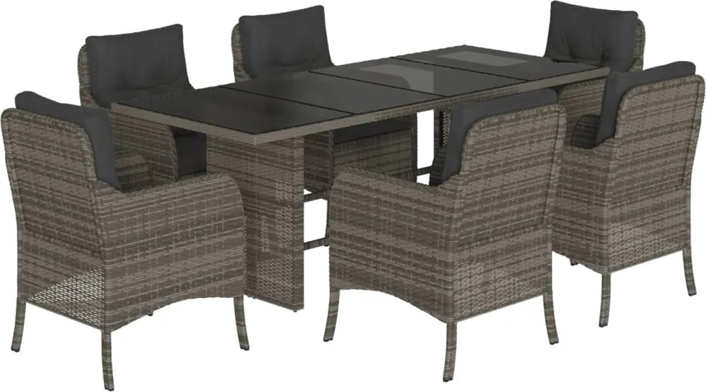 vidaXL 7 részes szürke polyrattan kerti étkezőgarnitúra párnával