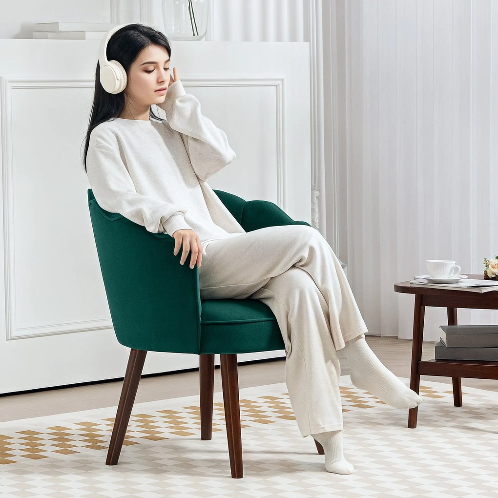 HOMCOM Héjpárna Fotel Nappali Hálószoba háttámlával és bársonyos párnával Hevea fa lábakkal 66L x 66W x 78.5H cm, Zöld | Aosom