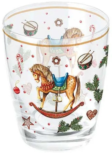 Karácsonyi hintalovas üveg vizes pohár Christmas Toys 250 ml